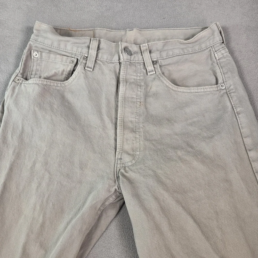 Vintage‎ Levis 501 Jeans Mens Gray Denim Made USA Button Stained 90s fits 27x30
